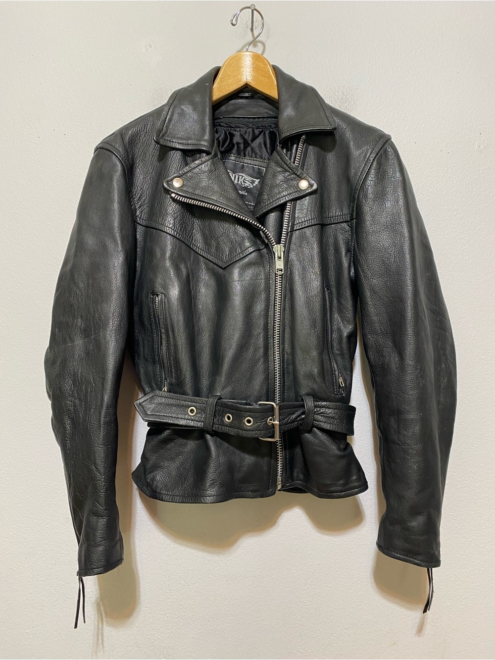 UNIK Women’s Medium Black Motorcycle Moto Quilted Lined Belted Leather Jacket